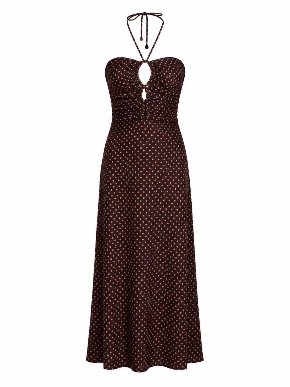 Faithfull the Brand Brown Polka Dot Strapless Midi Dress - Picture 3 of 3